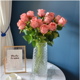 Artificial flower simulation flower wedding decoration single branch Bulgarian rose simulation flower living room decoration silk flower decoration flower